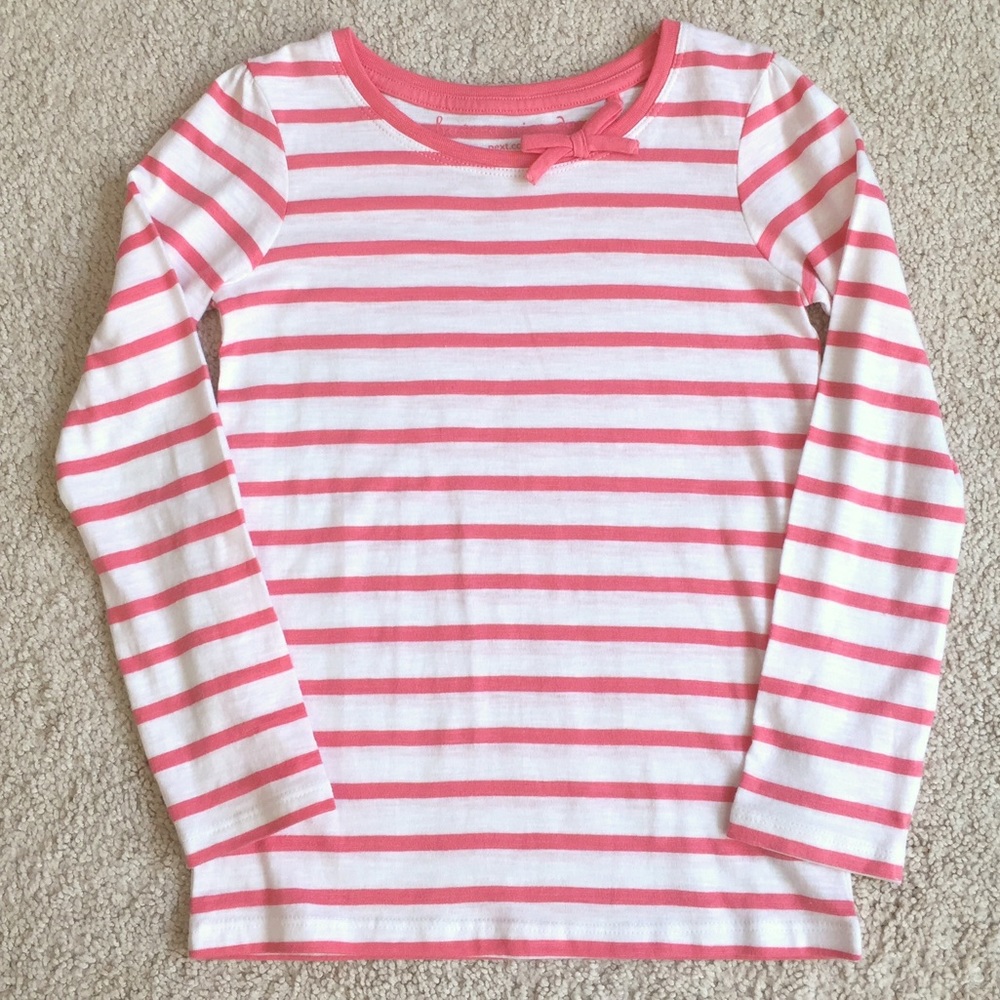 NEXT Direct Long Sleeve Tshirt Girl’s 6 Bow Pink White Stripe
